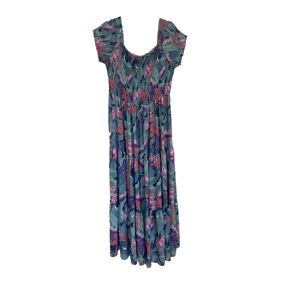 City Chic Aqua Blue Floral Maxi Dress with Smocked Bodice Plus Size 18 - Picture 5 of 15